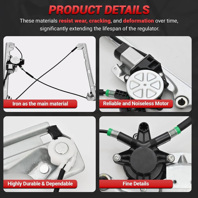 PZ 741-645 Front Passenger Side Power Window Regulator with Motor Compatible with Chevy Silverado Tahoe Suburban Avalanche, for Cadillac Escalade, for GMC Yukon, Yukon XL, Sierra, 2000-2006 - Image 5